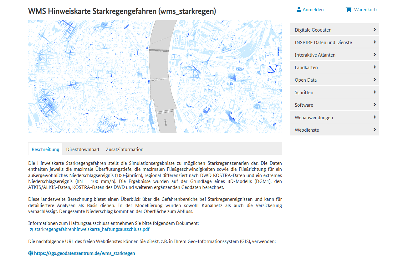WMS Hinweiskarte Starkregengefahren