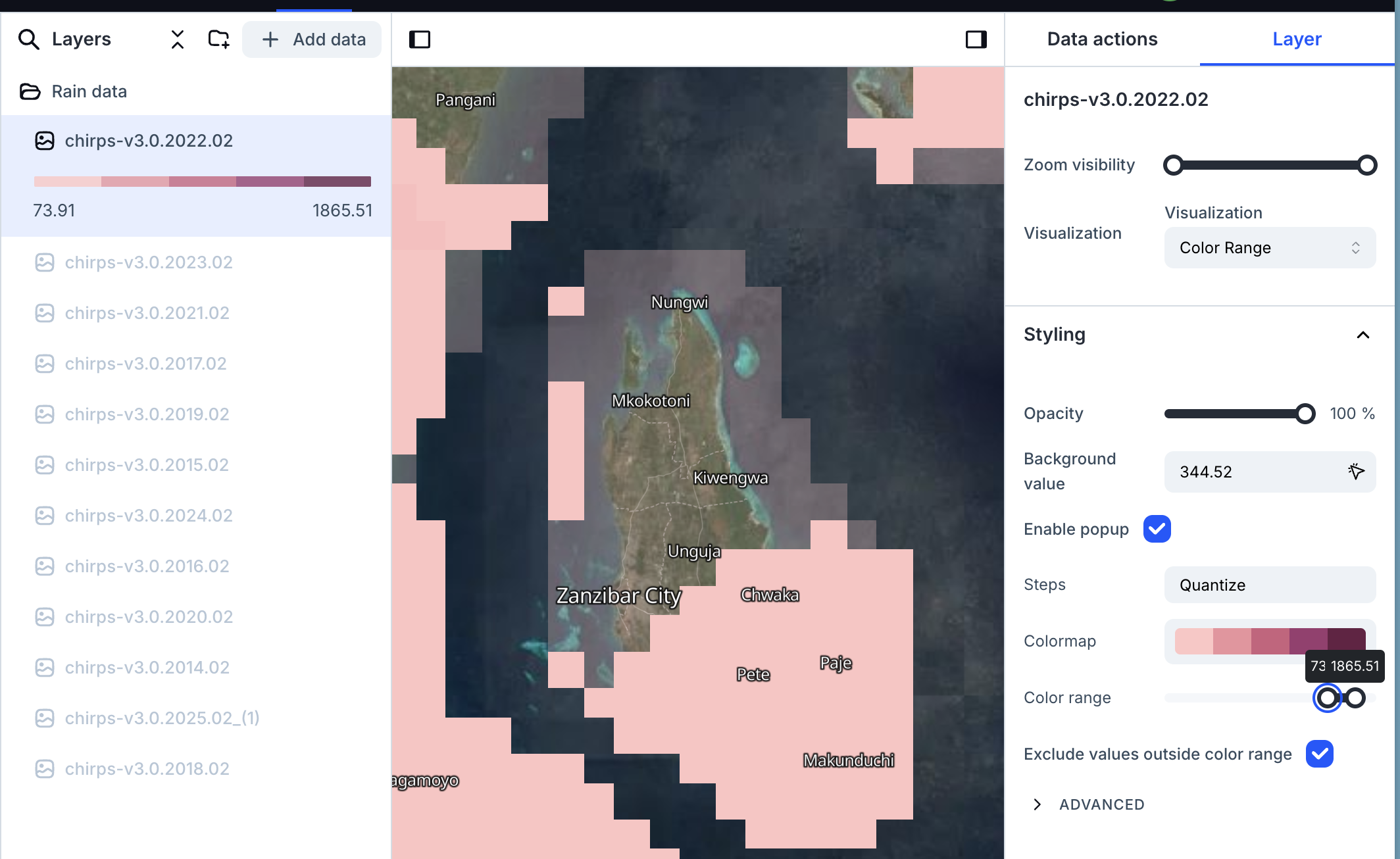 February 2022 rainfall data for Zanzibar
