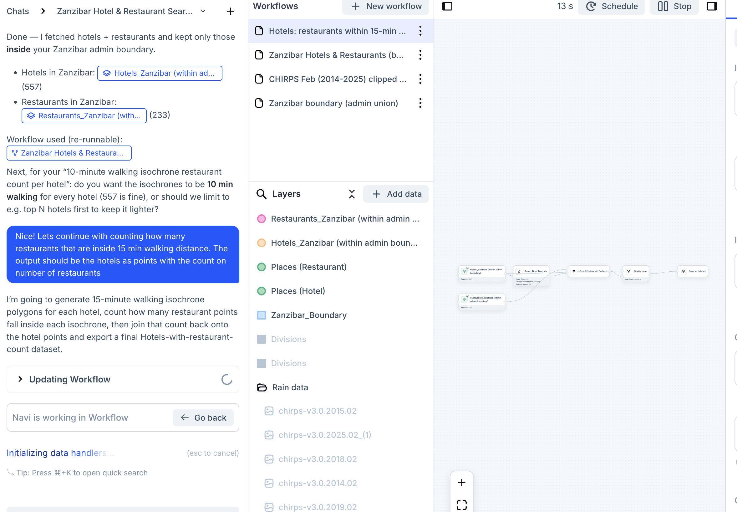 Navi calculating restaurant counts